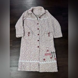 Vintage Floral Robe With Bottoms Long Sleeve Full Length Medium USA